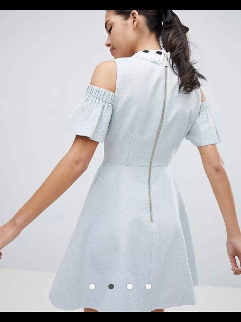 Ted Baker London Areye Cold Shoulder Dusty Blue Baby Doll Dress Women's Size 8 - Picture 2 of 8